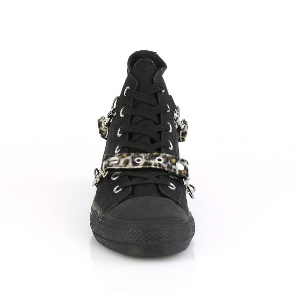 Demonia Deviant-107 Black Canvas Schuhe Herren D468-932 Gothic Hohe Sneakers Schwarz Deutschland SALE